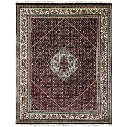 Bidjar rug with a square medallion, red ornaments on a dark background
