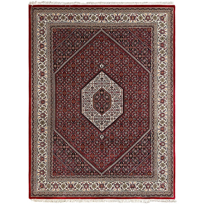 Red Bidjar rug with diamond design, decorative border and fringes, approx. 244x173 cm