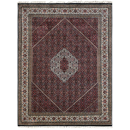 Bidjar rug with dark red, a fine border, and a central medallion, square