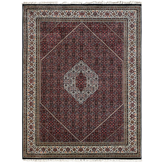 Bidjar rug with dark red, a fine border, and a central medallion, square