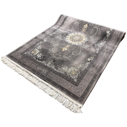 Kashan rug 160x230 cm in gray with medallion design and fringes