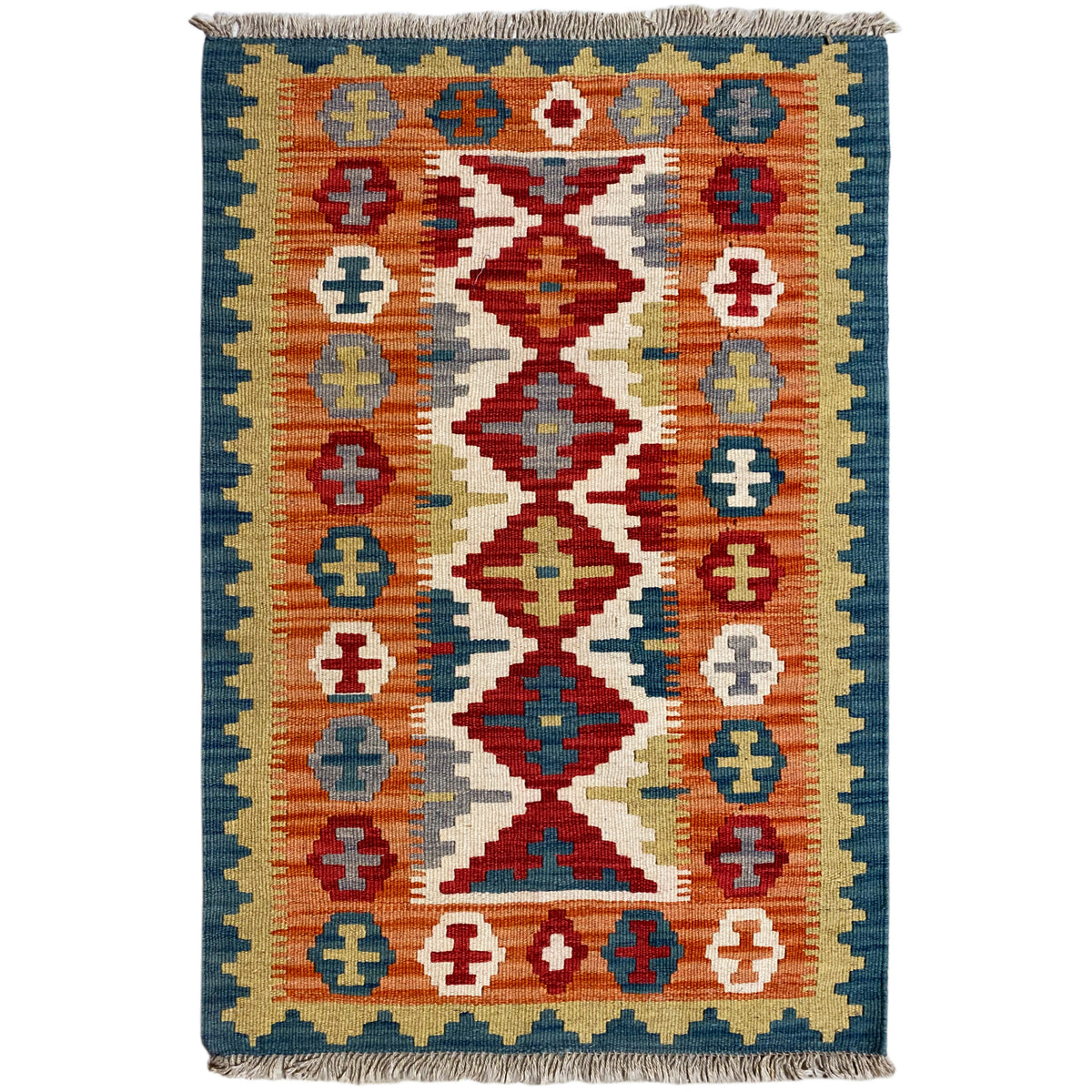 Qashqai rug, rectangular with a centered diamond motif and multicolored borders