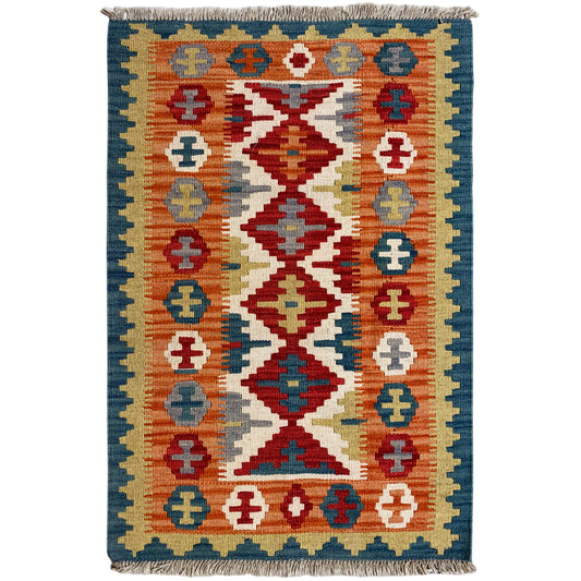 Qashqai rug, rectangular with a centered diamond motif and multicolored borders