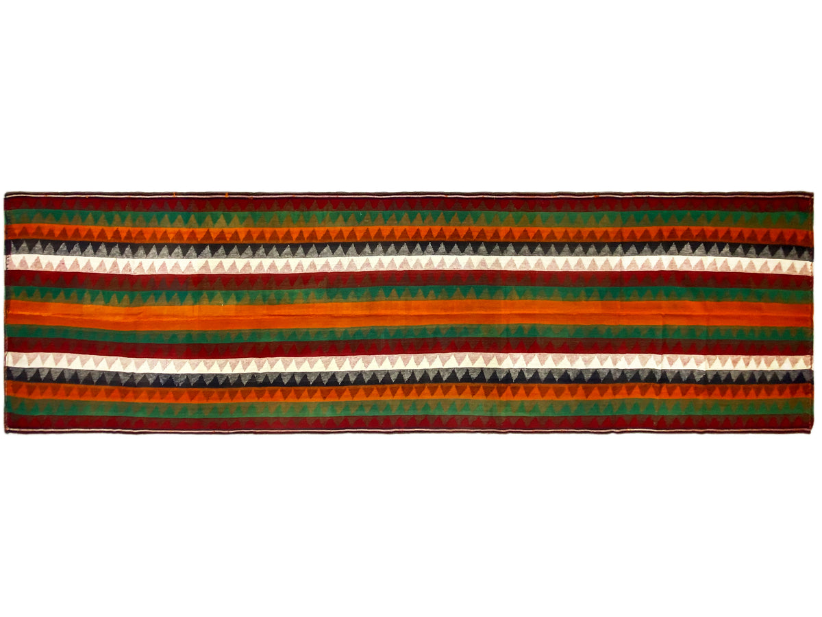 Jajim runner rug horizontal: multicolored stripes and zigzag pattern, bordered edge