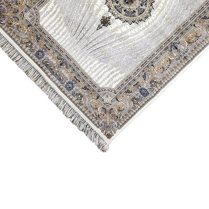 Sample rug Elara 160x230 corner: silver area, ornamental border and fringe