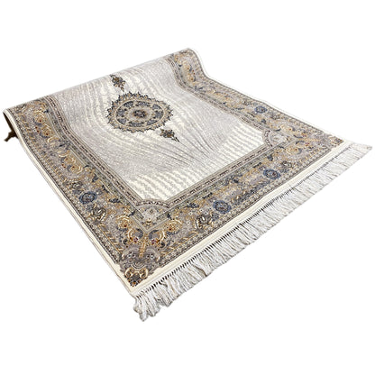 Elara rug 160x230 folded: cream-colored look with an ornamental border and fringes