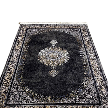 Close-up of the central pattern: dark medallion carpet with cross ornament and border