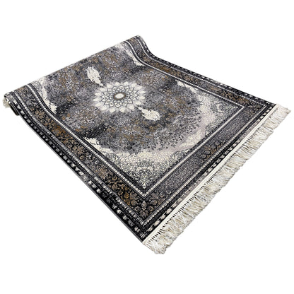Vienna Oriental rectangular rug with ornaments in anthracite/cream, fringes, 160x230 cm