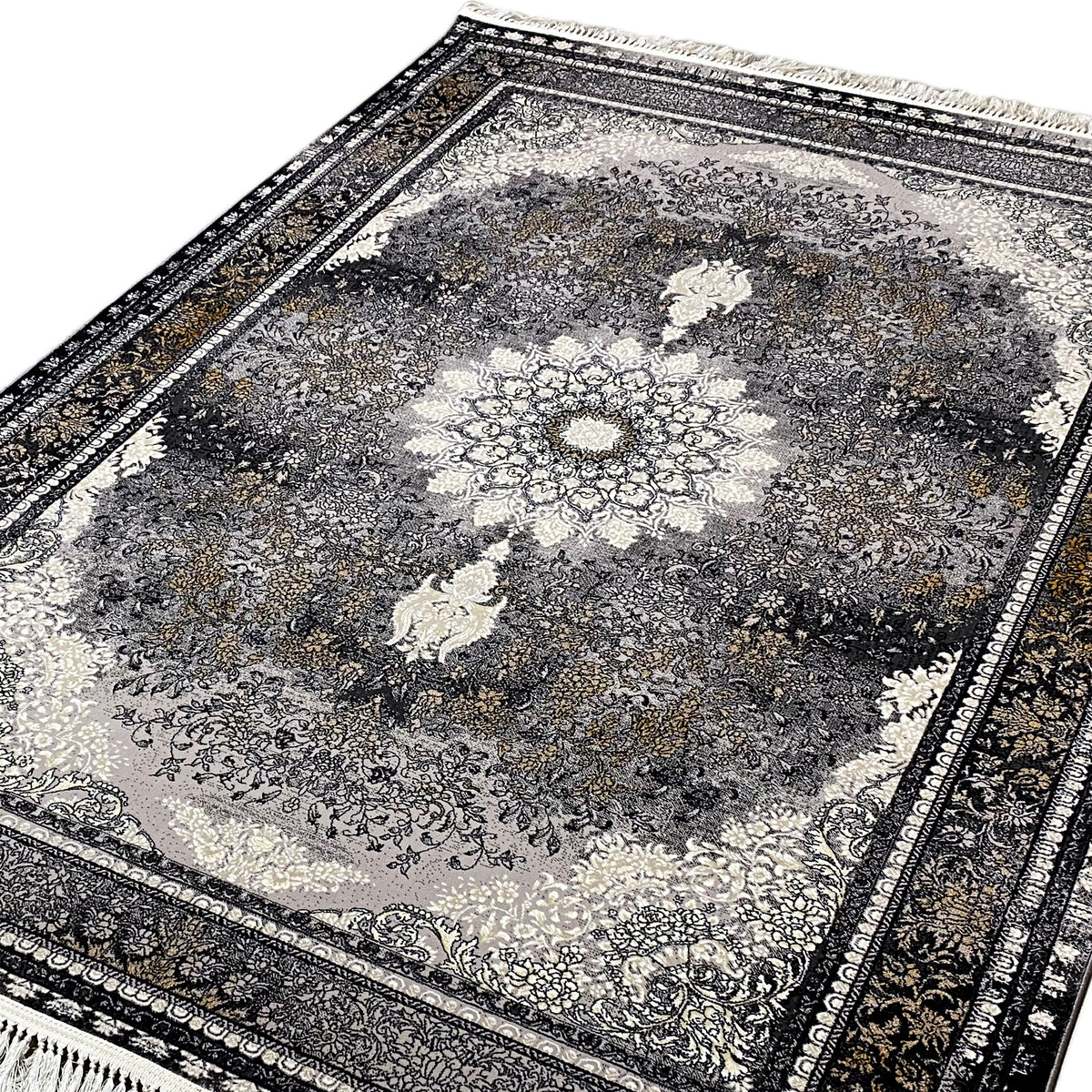 Vienna oriental rug close-up: dark patterned field with decorative border