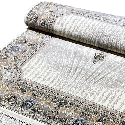 Elara rug 160x230 unrolled: pile with a delicate pattern, border, and tassels