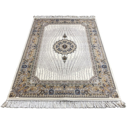 Elara rug 160x230 in full: cream-colored background, medallion, ornamental side border