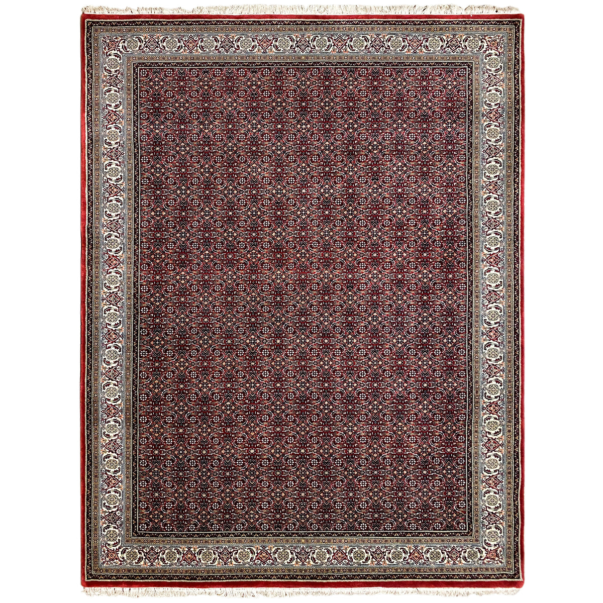 Bidjar rug with a delicate border design in dark red, black and cream, rectangular