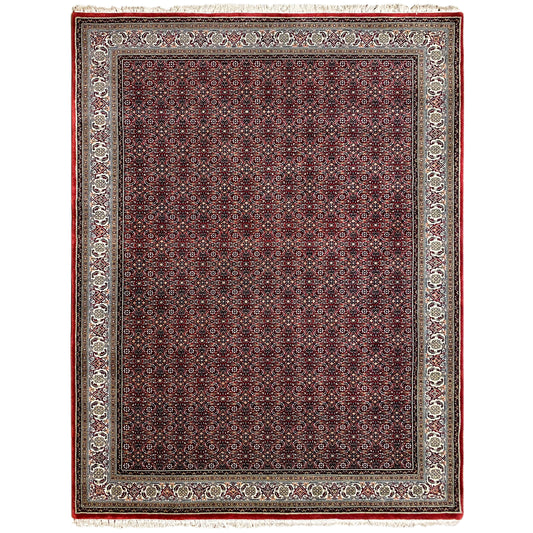 Bidjar rug with a delicate border design in dark red, black and cream, rectangular