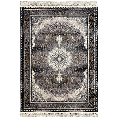 Rug 160x230 cm with an ornamental medallion design, dark border, and fringes