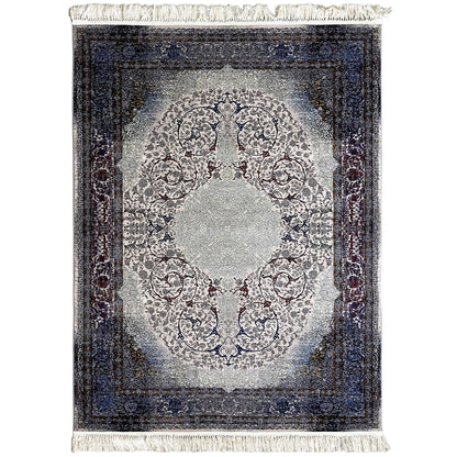 Sofia rug 160x230 cm with medallion pattern, dark blue border and beige fringes