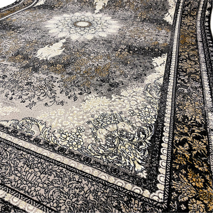 Rug 160x230 cm close-up: ornamental border, high-contrast lines, woven fringe