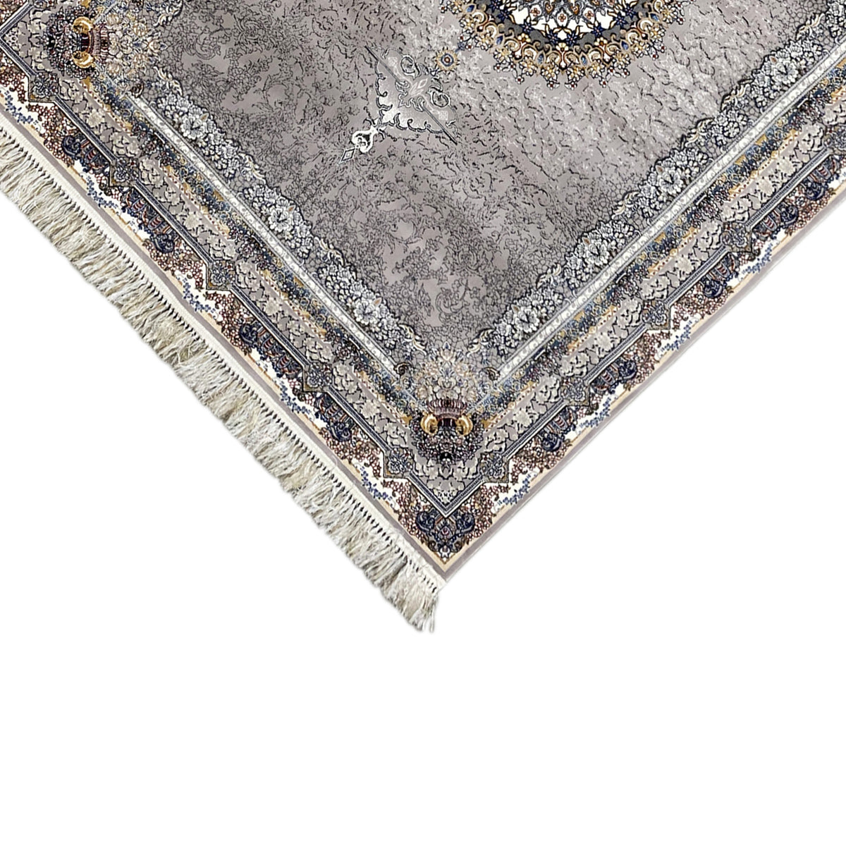 Anthracite vintage rug with ornamental border and fringes, 160x230 cm