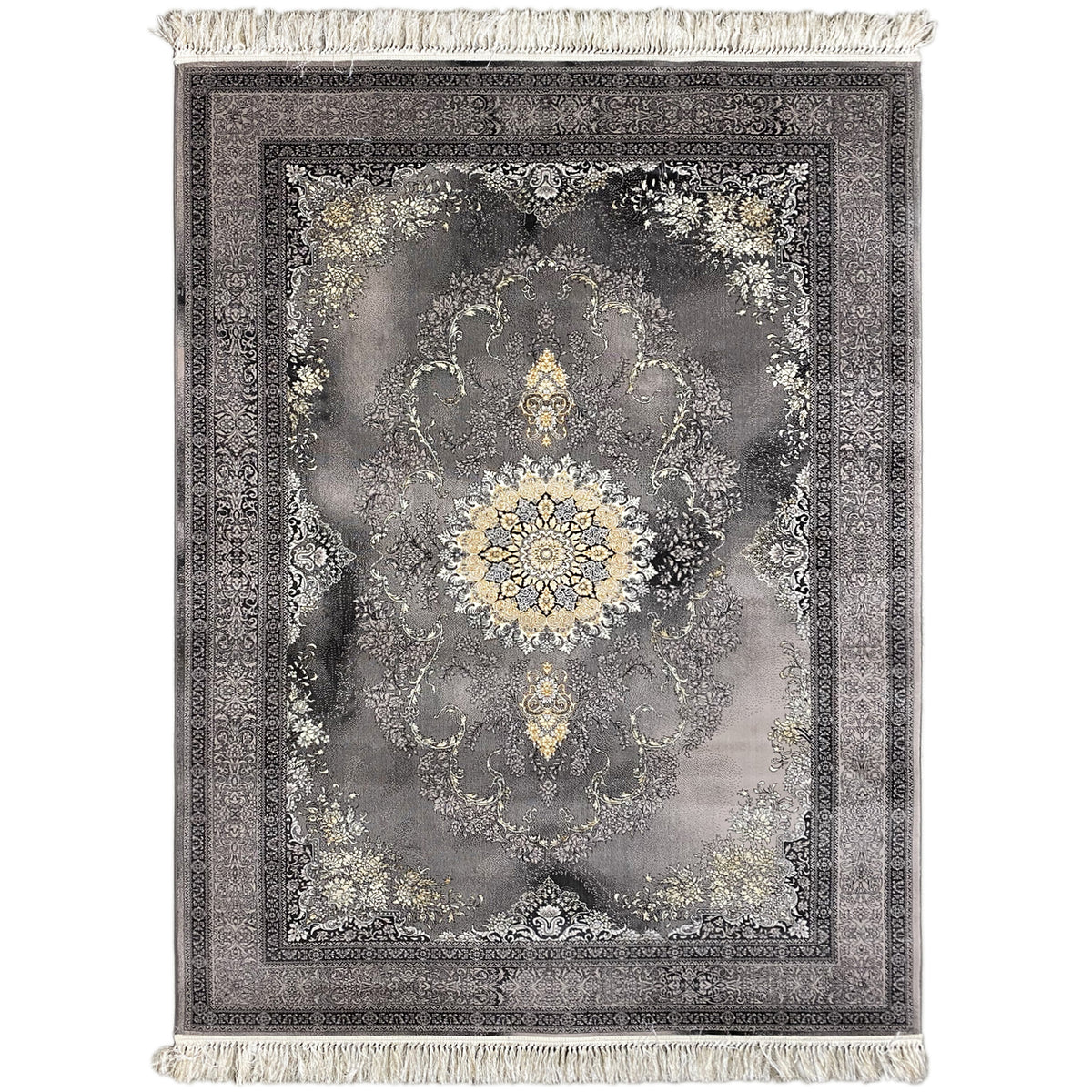 Kashan rug 160x230 cm, centered medallion in light gold with a dark border