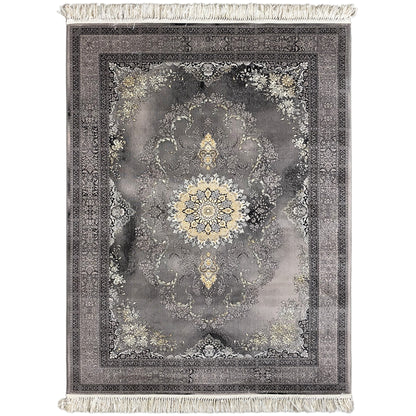 Kashan rug 160x230 cm, centered medallion in light gold with a dark border