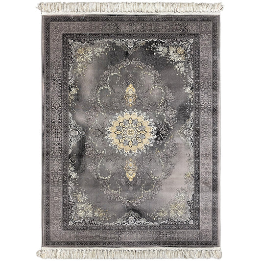 Kashan rug 160x230 cm, centered medallion in light gold with a dark border