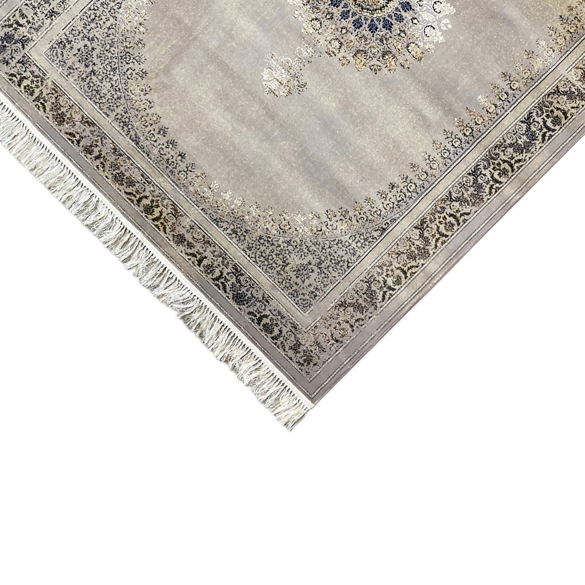 Wiesner rug 160x230 cm corner: ornamental border in blue and gold, with fringes