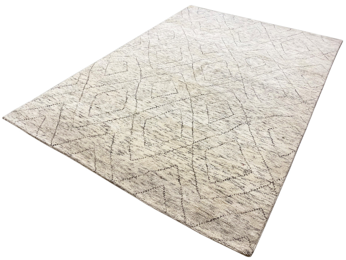 Berber rug, rectangular, light beige with dark gray lines, flat-woven