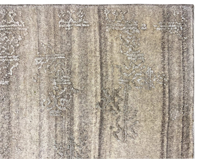 Close-up: beige carpet with a shimmering texture and vertical textured stripes