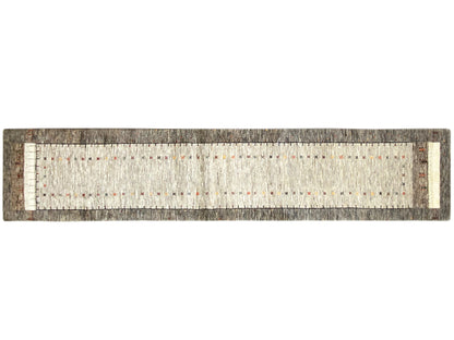 Gabbeh runner rug, narrow cross-sectional view with a rectangular light central stripe and border