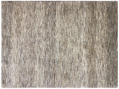 Rectangular Gabbeh rug with finely patterned stripes in gray and beige