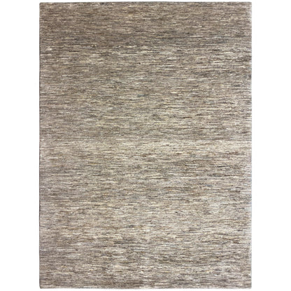 Gabbeh rug, front view: rectangular, beige-gray mottled surface with a fine texture
