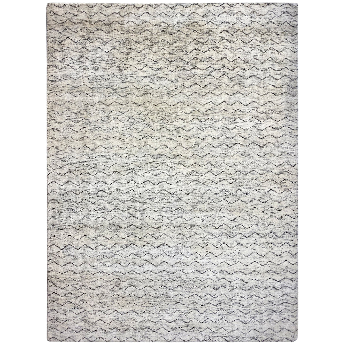 Square Berber rug, light beige with a dense zigzag pattern and gray shadow print