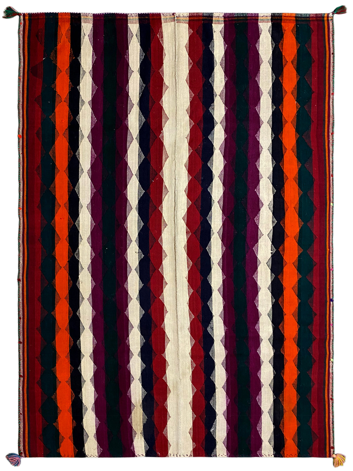 Colorful Jajim rug with vertical stripes in orange, purple, dark blue and cream