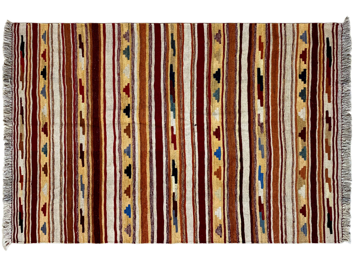 Kelim rug with vertical stripes and small ornaments, light beige back/base