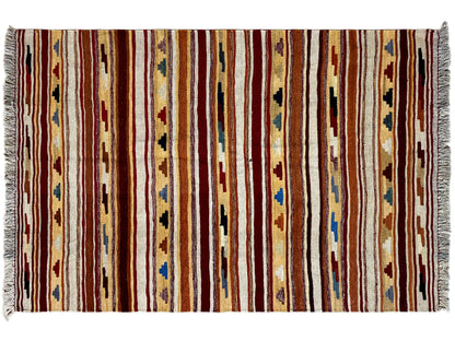 Kelim rug with vertical stripes and small ornaments, light beige back/base