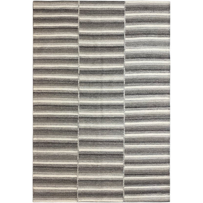 Kelim Teppich mit gestreiftem Muster in Grau, Beige und Weiß, rechteckig
