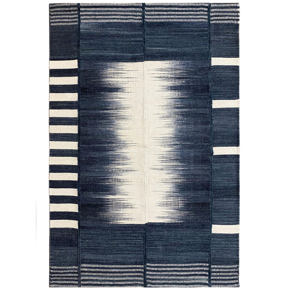 Kilim rug 150x100 cm, dark blue with a light central stripe and block pattern