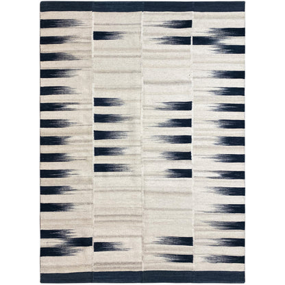 Kilim rug 170x240 cm with a cream-colored base and dark blue line patterns