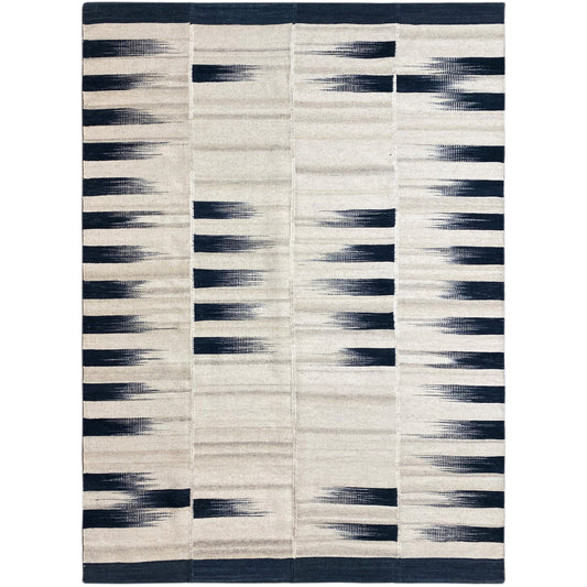 Kilim rug 170x240 cm with a cream-colored base and dark blue line patterns