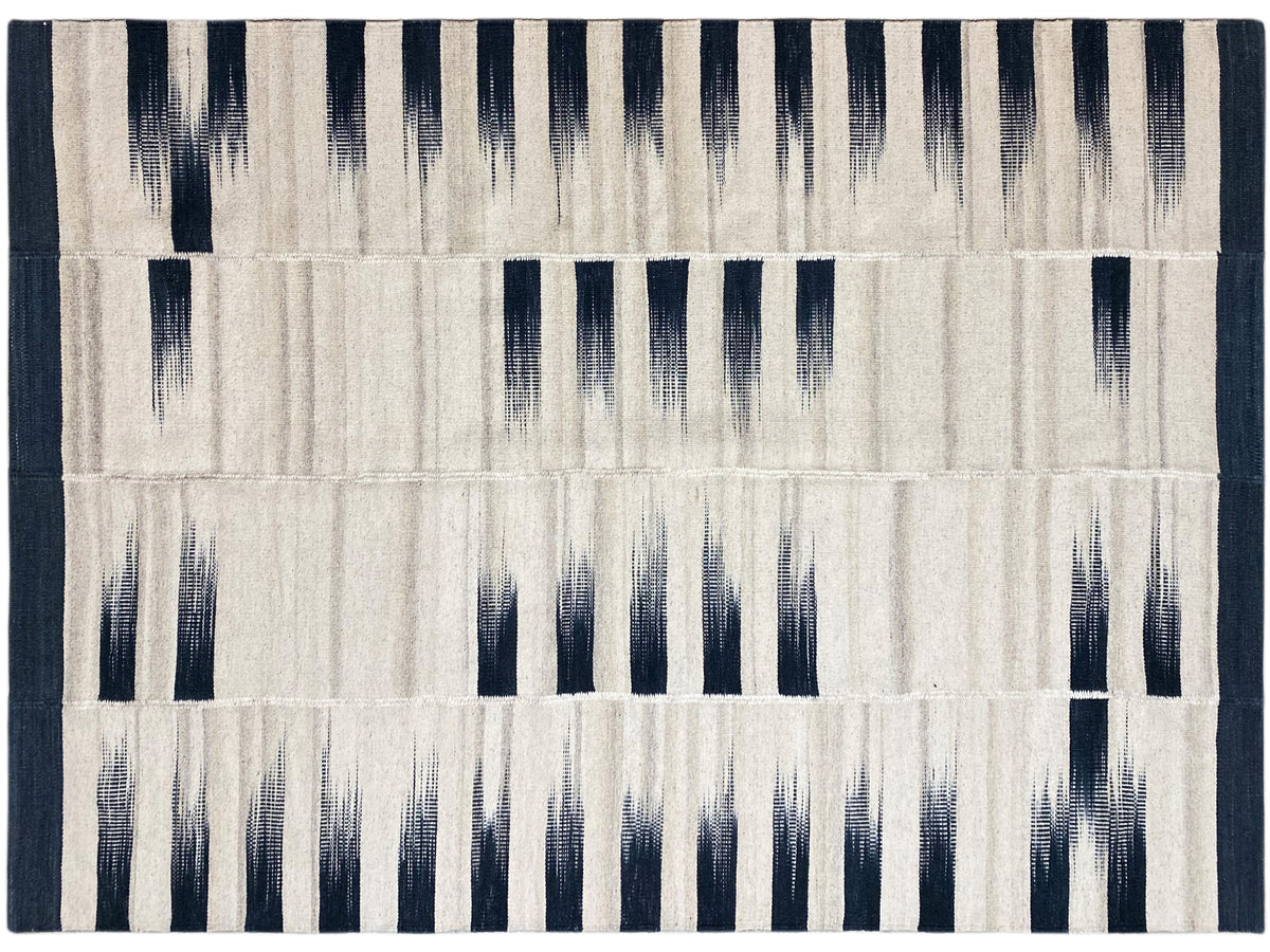 Kilim rug 170x240 cm, rectangular pattern with vertical dark blue bars