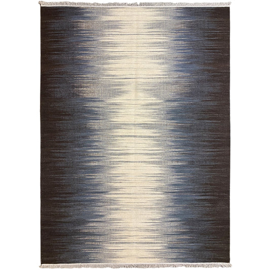 Kelim-Teppich (170x240 cm) dunkelgrau mit beigen Streifen und Fransen