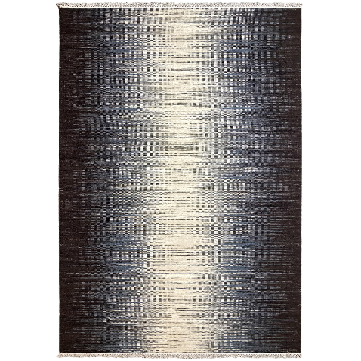 Kelim-Teppich 200x300 cm mit horizontalem Farbverlauf, dunkelbraun und hellgrau.