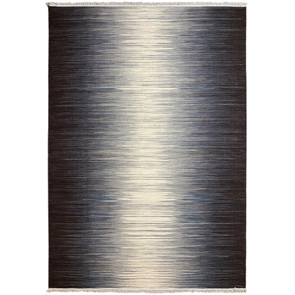 Kelim-Teppich 200x300 cm mit horizontalem Farbverlauf, dunkelbraun und hellgrau.