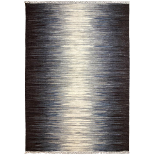 Kelim-Teppich 200x300 cm mit horizontalem Farbverlauf, dunkelbraun und hellgrau.
