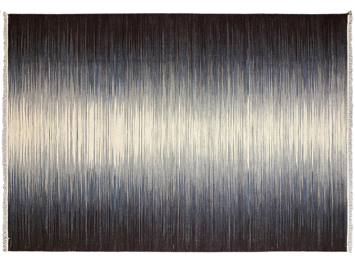 Kelim-Teppich 200x300 cm rechteckig, gestreiftes Muster in dunkelbraun und hellgrau.