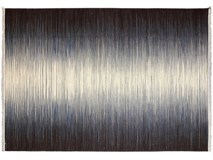 Kelim-Teppich 200x300 cm rechteckig, gestreiftes Muster in dunkelbraun und hellgrau.