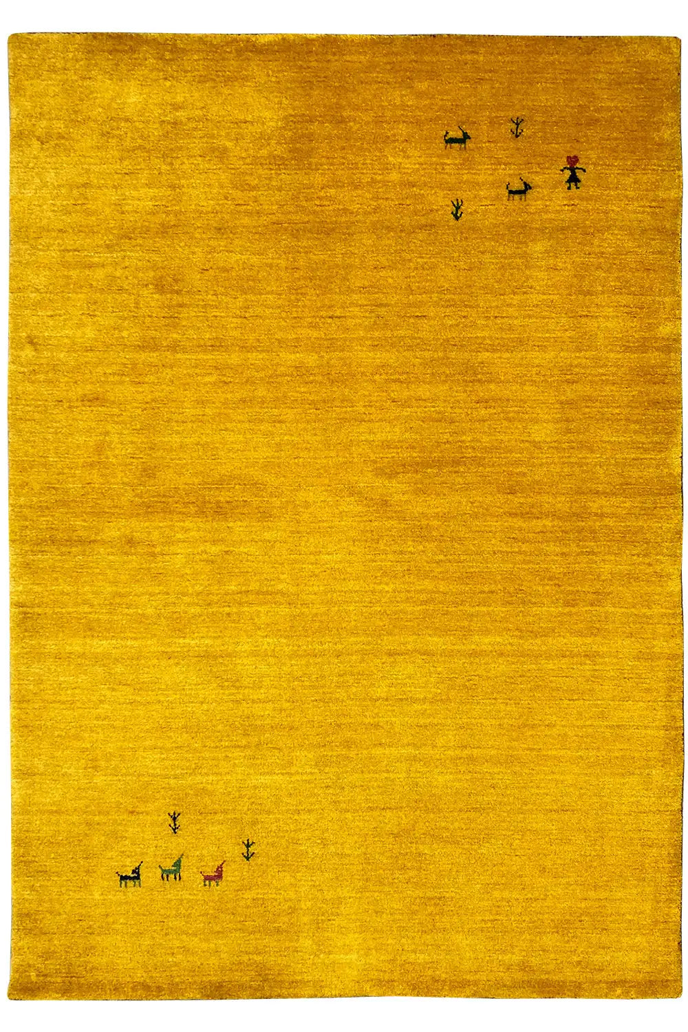 Gabbeh rug, yellow, rectangular, with small animal and plant motifs