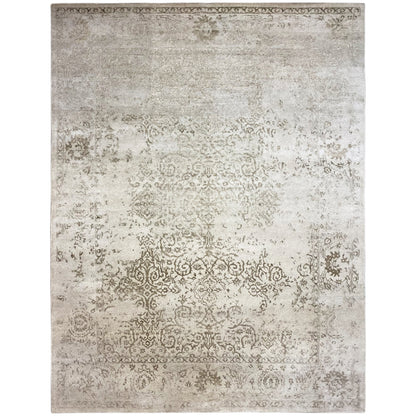 Designer rug 318×219 cm: beige geometric pattern with an ornamental border around the edge