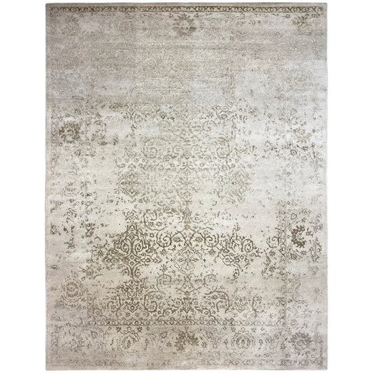 Designer rug 318×219 cm: beige geometric pattern with an ornamental border around the edge