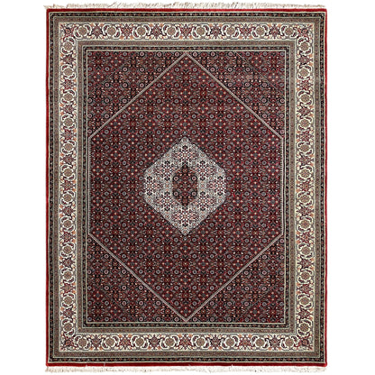 Bidjar rug (241x175 cm) lying flat: reddish-brown diamond pattern with cream border