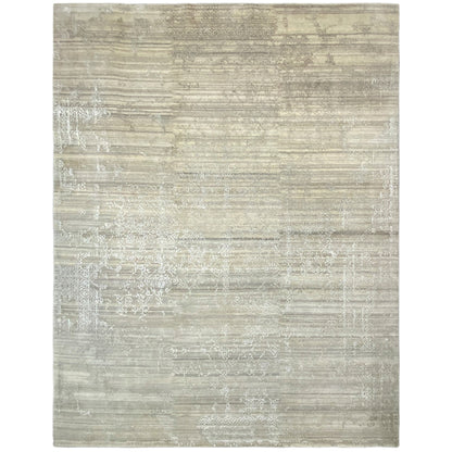 Light beige rug with an all-over, striped distressed look and subtle embossing
